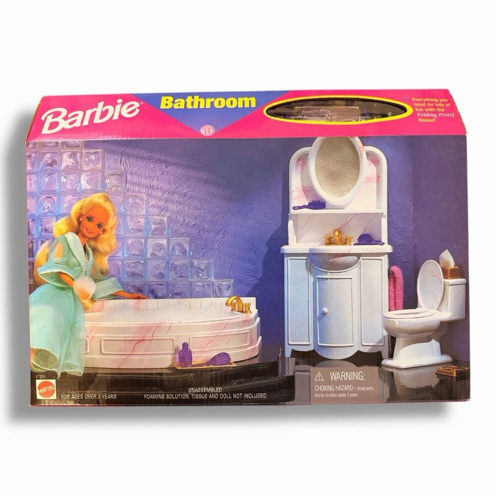 1996 Vintage Barbie Folding Pretty Bathroom Furniture Vanity Tub NIB NOS Rare 90
